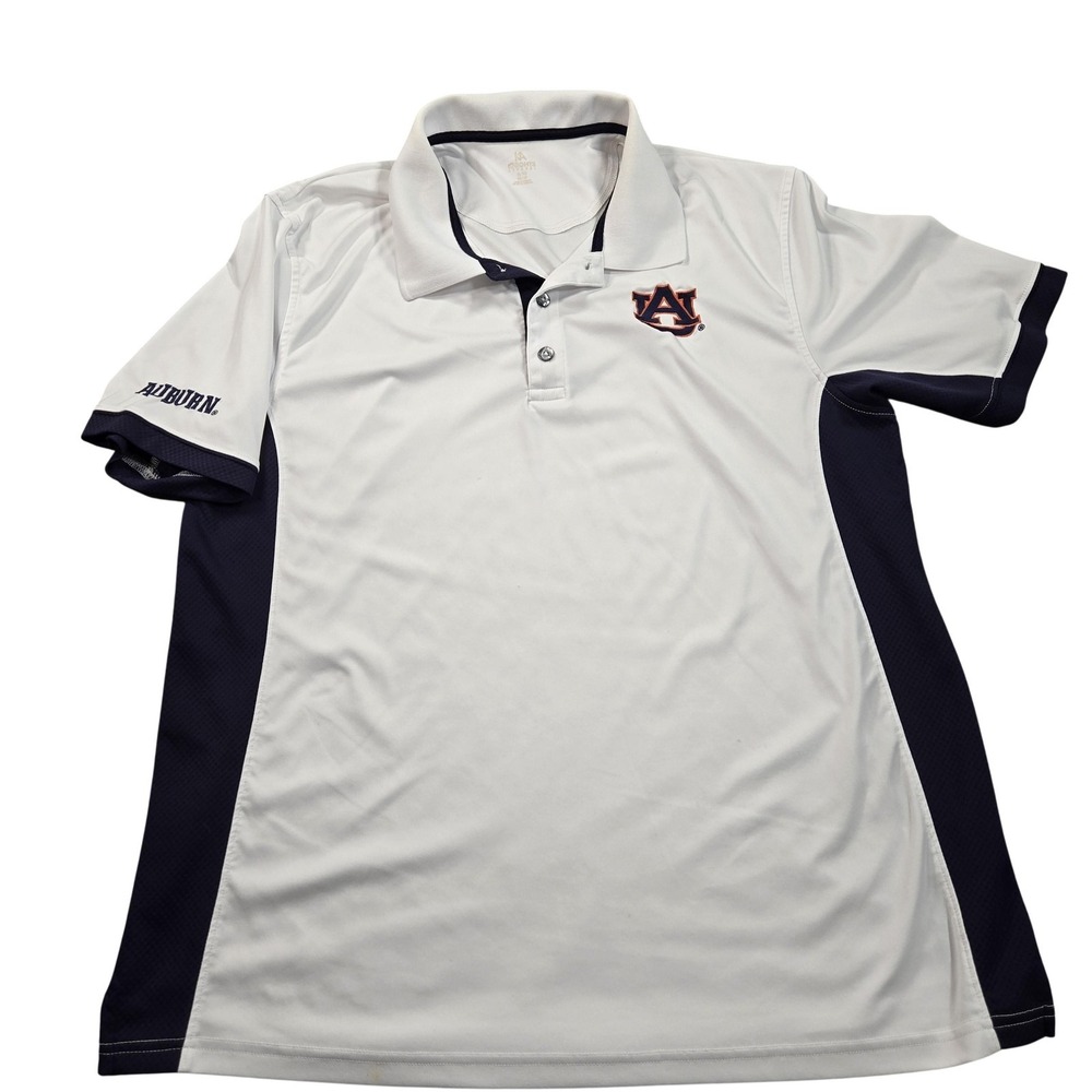 Auburn Tigers Polo Shirt Mens XL White NCAA Football Polyester Short Sleeve